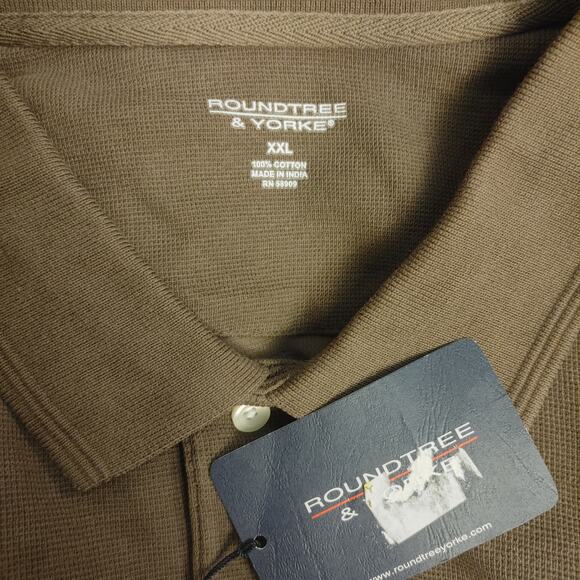 Round Tree Yorke Men's XXL Brown 3/4 Button Short Sleeve Polo Shirt - Picture 3 of 3